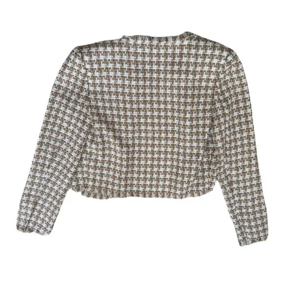IRO tweed tan white cropped blazer size 34